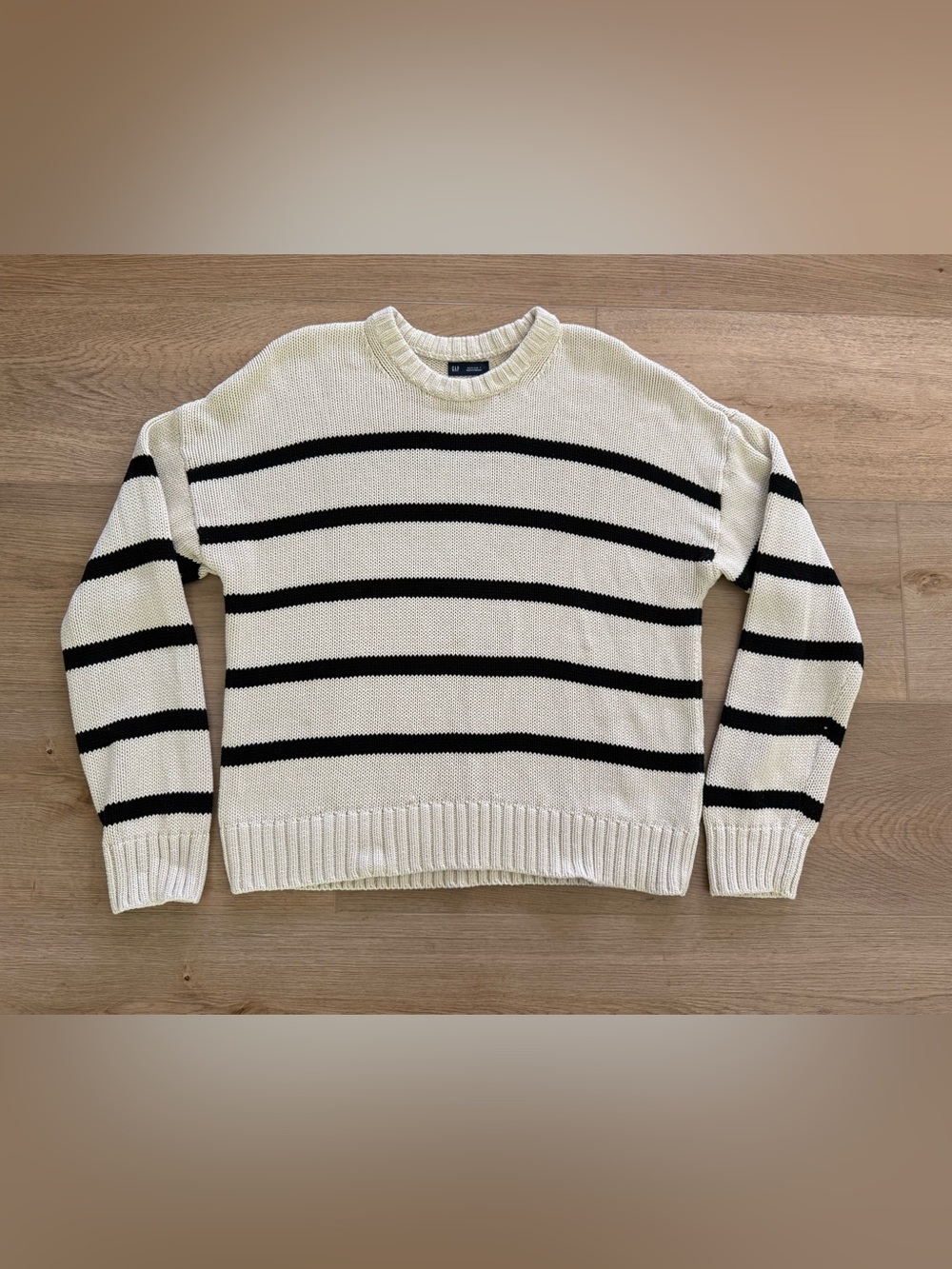 GAP Women’s M Tall Breton Stripe Cotton Crewneck Sweater Cream Black